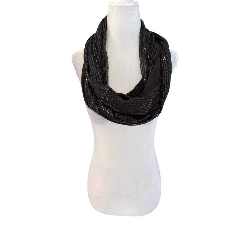 Charming Charlie Womens Black Sequin Infinity Scarf Loop Wrap 10423112-CC